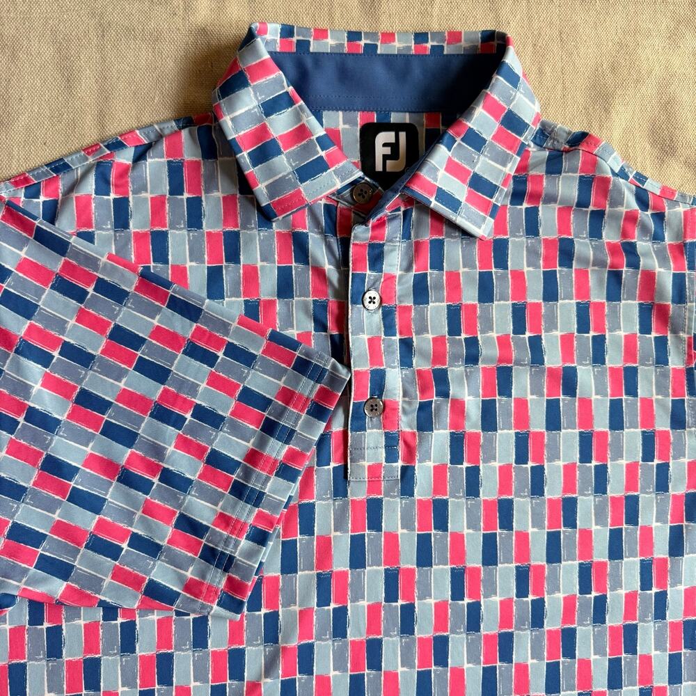 FootJoy Shirt Men's S Golf Performance Polo Painted Tile Lisle Geometric Preppy